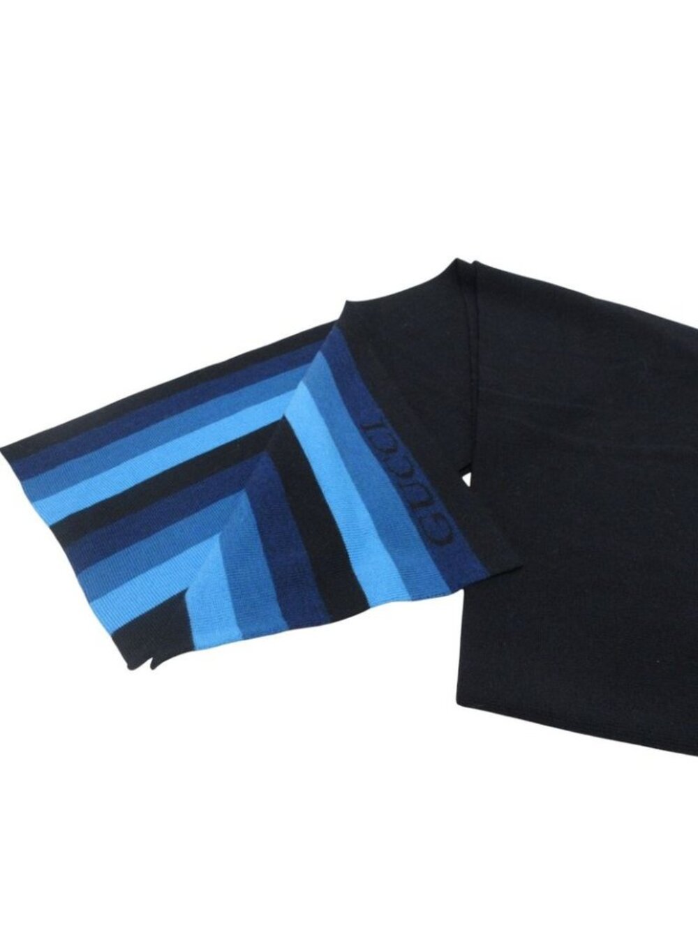 Gucci Stripe Wool Muffler Reversible Black Blue Scarf - Picture 5 of 7